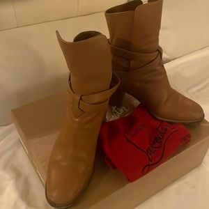 Christian Louboutin Camel Karistrap Leather ankle boot- original red bottom.